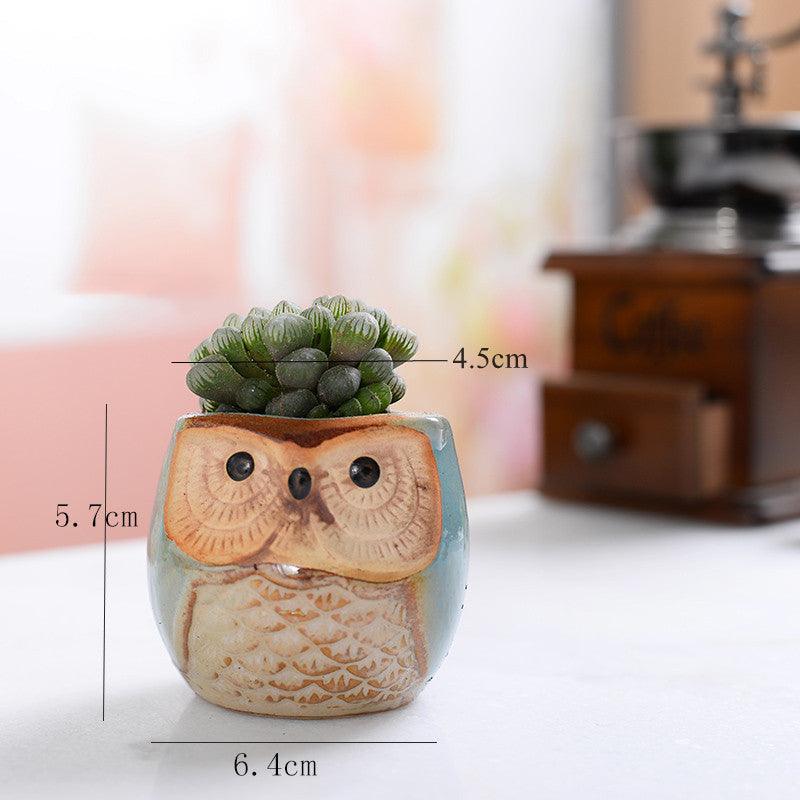 6-Piece Small Owl Ceramic Succulent Planter Pots